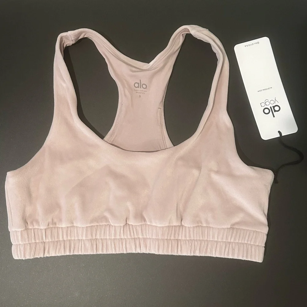 Alo Velour Glimmer Scoop Neck Bra